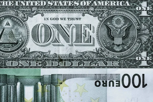 Fragmento abstrato da nota de 1 dólar e 100 euros — Fotografia de Stock