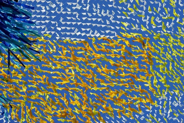 グリッドと黄色と青の色の生地の抽象的な背景テクスチャ — ストック写真