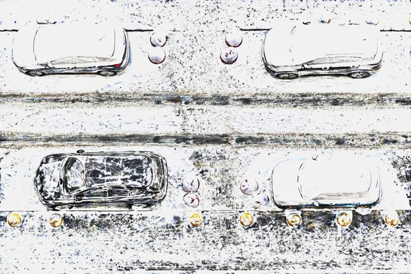 Illustration of the parking of cars on the winter street — Stock Photo, Image