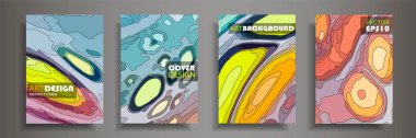 Modern tasarım A4. Renkli parlak sıvı boyaların soyut parlak dokusu. Sıçrama eğilimleri boyalar. Kullanılmış tasarım sunumları, baskı, el ilanı, kartvizit, davetiye, takvim, site, ambalaj, kapak.