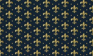 Kusursuz desenli, beyaz arka planda fleur-de-lis denen altın bir zambak. Vektör heraldik süs. Tasarım, ambalaj, duvar kağıdı, tekstil, kart, web için kullanılabilir