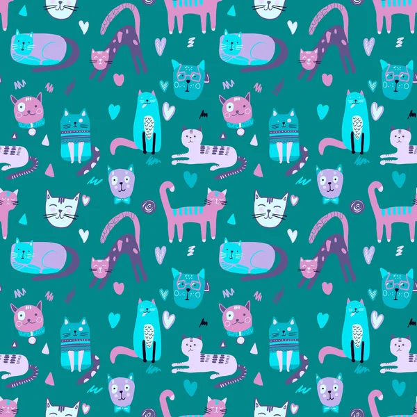 Seamless Pattern Cute Kittens Diferent Style Creative Childish Texture Great — Stok Vektör