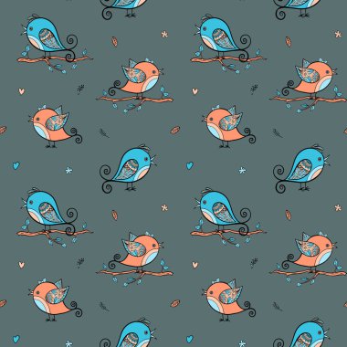 Seamless pattern of birds. Children's cartoon illustration used for baby bodysuit.