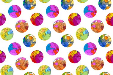 Bright modern pattern with circles and multicolor abstract lines. Dynamic ornament. Used for design print textile, wall wallpaper.