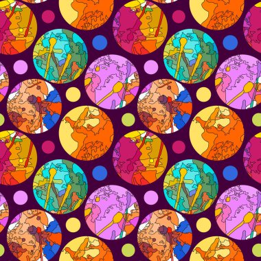 Bright modern pattern with circles and multicolor abstract lines. Dynamic ornament. Used for design print textile, wall wallpaper.