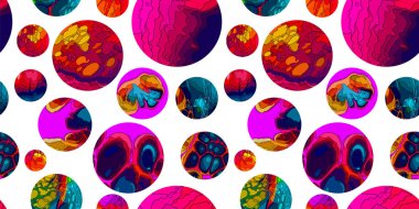 Bright modern pattern with circles and multicolor abstract lines. Dynamic ornament. Used for design print textile, wall wallpaper.