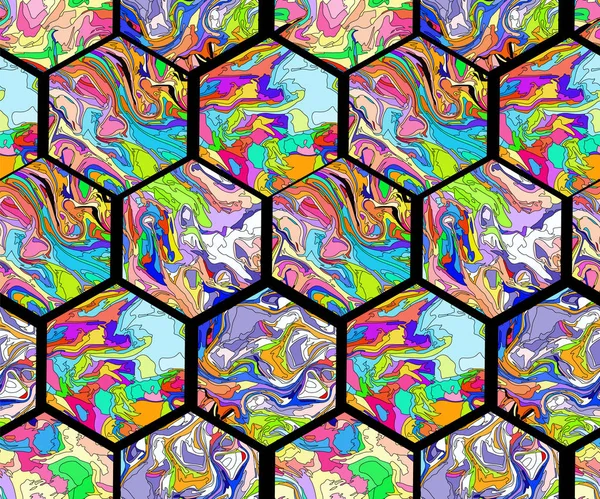 Modèle Répétition Géométrique Sans Couture Abstraite Avec Hexagones Textures Artisanales — Image vectorielle