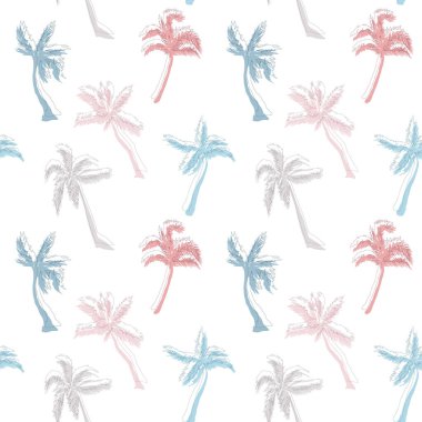 Basit stil vektör illüstrasyonunda palmiye ağacı deseni pürüzsüzdür. Yazdırma, tekstil ve kaplama için pastel renkler.