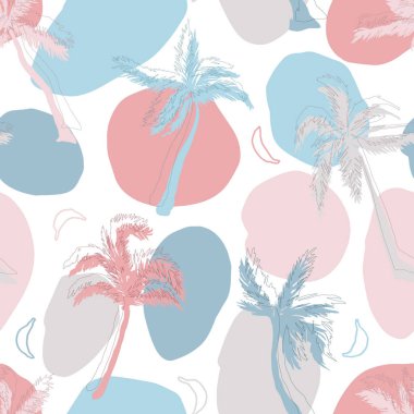 Basit stil vektör illüstrasyonunda palmiye ağacı deseni pürüzsüzdür. Yazdırma, tekstil ve kaplama için pastel renkler.