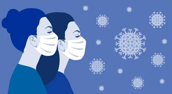 Coronavirus Στην Κίνα Νέος Κορωναϊός 2019 Nkov Δύο Γυναίκες Άσπρες — Διανυσματικό Αρχείο