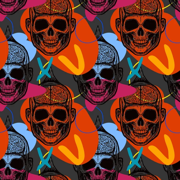 Απρόσκοπτη Κομψό Pop Art Μοτίβο Κρανία Φωτεινή Πολύχρωμη Απεικόνιση Για — Διανυσματικό Αρχείο
