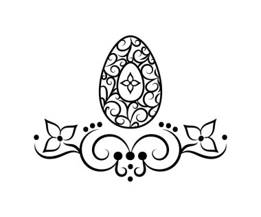 Soyut dekoratif ve geleneksel süslemeli Paskalya yumurtası. Bahar dini bayramı. Taslak çizim. Dekor elemanı. Vektör illüstrasyonu.