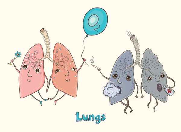 Personaje de dibujos animados pulmones humanos — Vector de stock