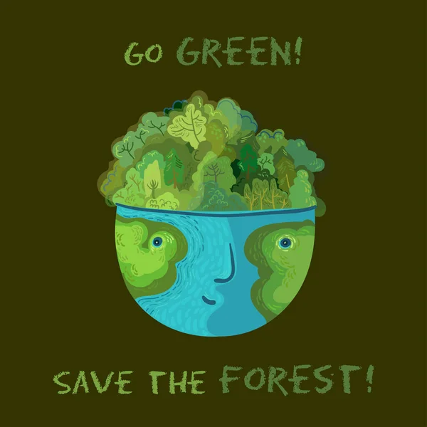 Groen Red Bossen Vector Schattig Ecologisch Illustratie — Stockvector