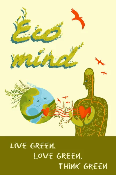 Canlı Yeşil Aşk Yeşil Düşün Yeşil Çevre Insan Zihni Hakkında — Stok Vektör