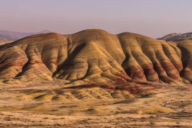 Gün batımında Boyalı Tepeler 'deki dalgalı ve renkli tepelerden birinin ayrıntıları.