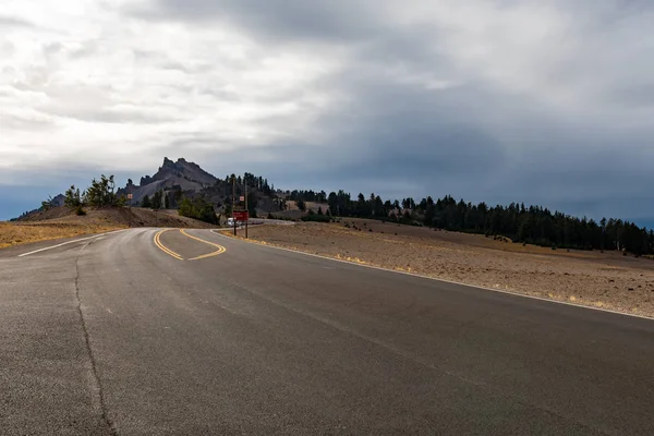 A storm approaching the main parking lot at Crater Lake