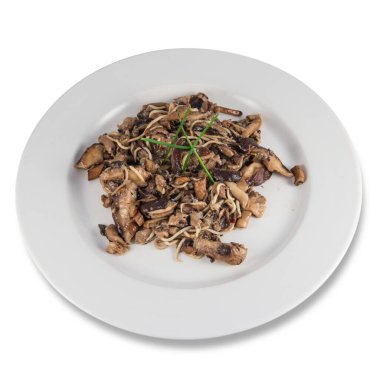 Bebek yılan balıklı siitake mantarı tabağı.