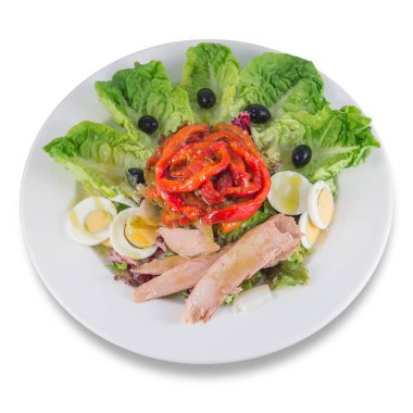 Zorongollo biber salatası, marul, bonito ve haşlanmış yumurta.