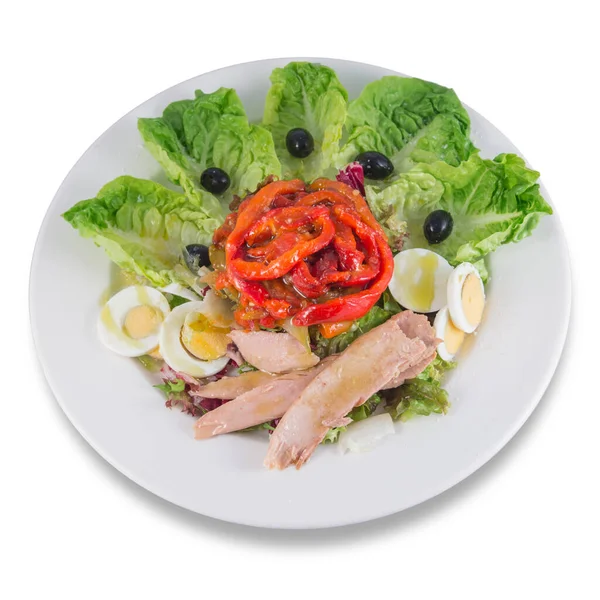 Zorongollo roast pepper salad with lettuce, bonito and bolied egg — Stock Photo, Image