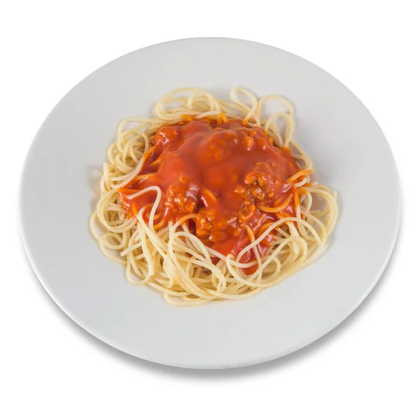 Plato de espaguetis con salsa de tomate con carne — Foto de Stock