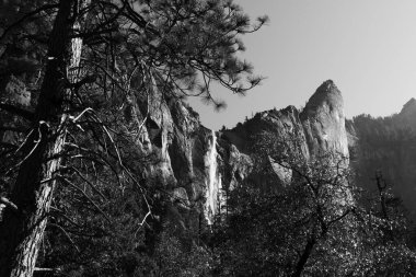 Yosemite Ulusal Parkı 'ndaki Southside Drive' dan BridalVeil Şelalesi manzarası, ABD