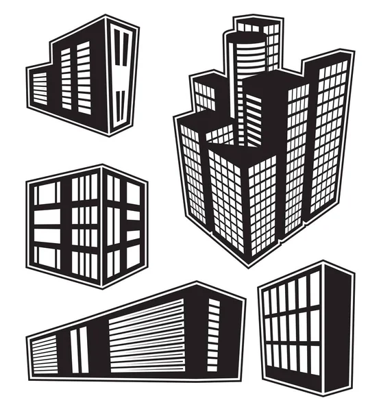 Black and white 3d buildings — Stock Vector