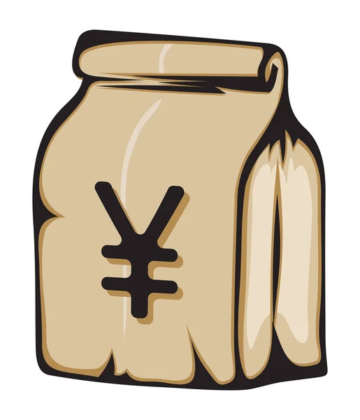 Saco de dinheiro de papel com símbolo de iene —  Vetores de Stock