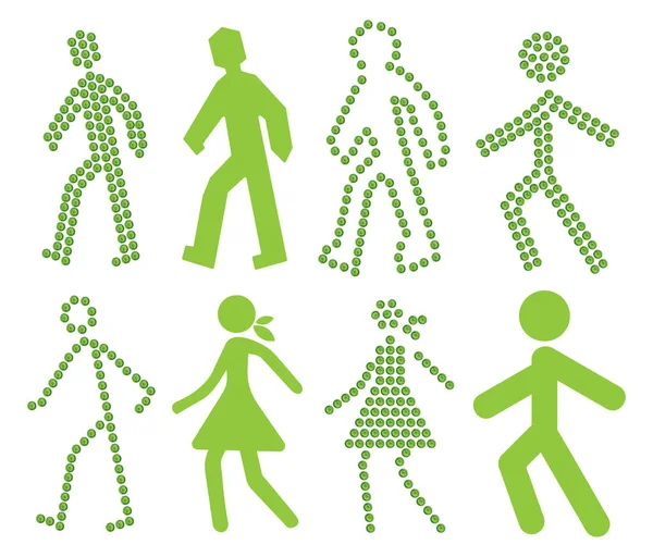 Ensemble de figures humaines vertes marchant — Image vectorielle