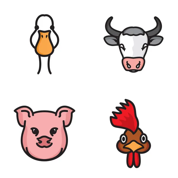 Vector illustration of the set of the farm animals icons — Stock Vector