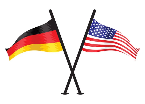 Twee vlaggen, Duitse en Amerikaanse — Stockvector