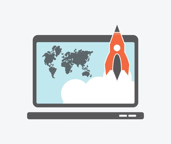 Start raket med laptop — Stock vektor