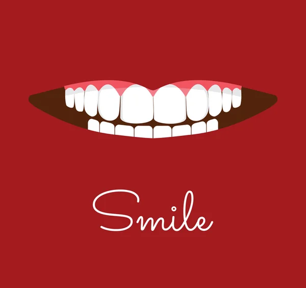 白い光沢のある歯と唇に笑みを浮かべてください。 — ストックベクタ