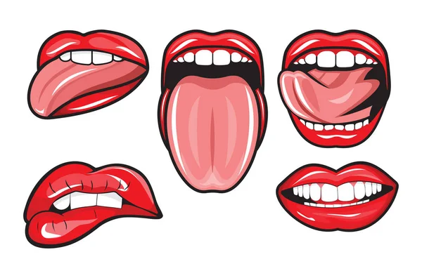 Aantal rode lippen expressies geven — Stockvector