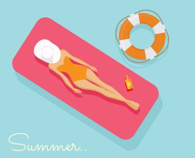 Havuzda yüzen kadının vektör çizimi