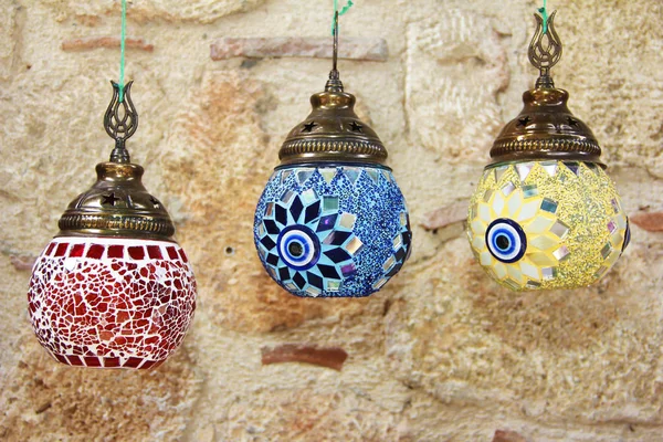 National traditional ceramic decorative lamps with colored glass mosaic pattern — Stock Photo, Image