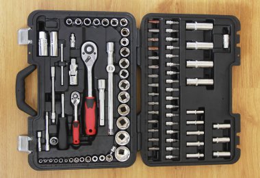 a set of metal tools for screwdrivers and nozzles for repair and installation