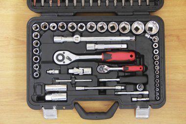 a set of metal tools for screwdrivers and nozzles for repair and installation