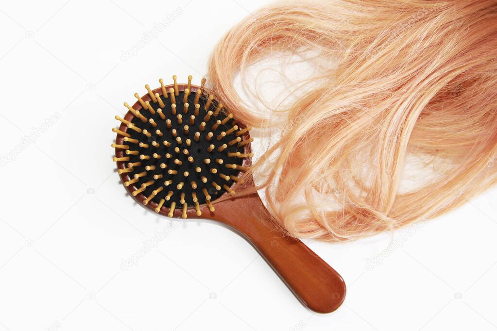 spoiled curls hair blonde wig and wooden brown massage a comb