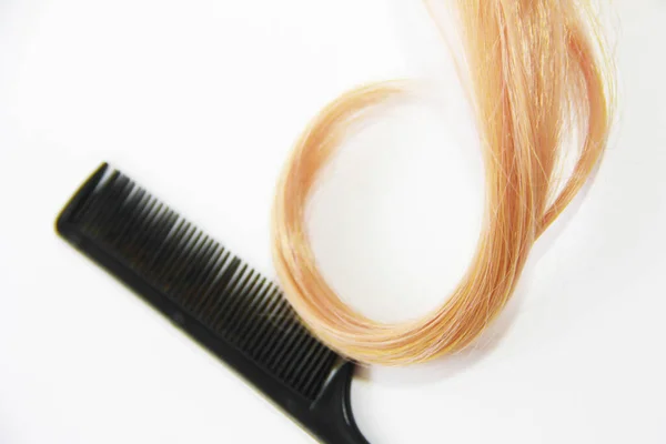 Curl Blonde Yellow Hair Black Comb — Stock Photo, Image