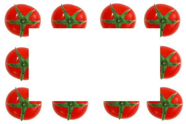 白い背景に小さな天然の赤いトマトのコラージュフレーム — ストック写真