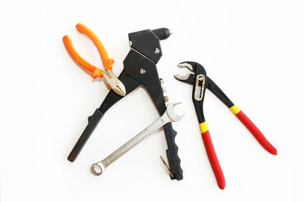 Old Rusty Tools Screwdriver Nippers Cutting Knife Repair Installation — Stock Photo, Image