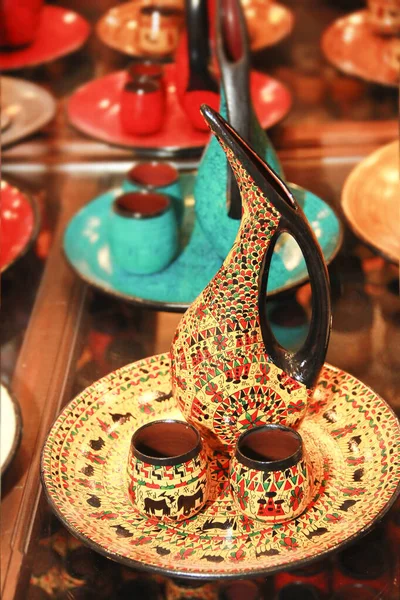 Brocche Bicchieri Asiatici Ceramica Con Orientale Ornamenti — Foto Stock
