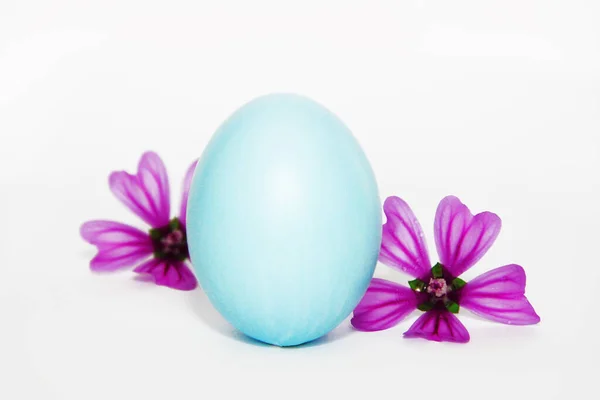 Праздничное Пасхальное Яйцо Светло Голубой Розовый Цветы — стоковое фото