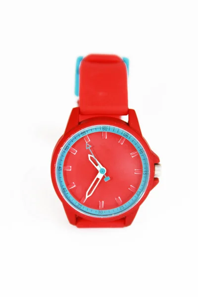 Reloj Pulsera Rojo Mujer Sobre Fondo Blanco — Foto de Stock