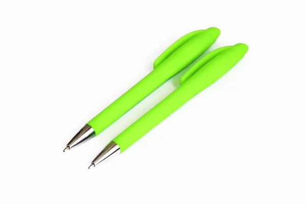 Papier Zielony Plastik Pisząc Długopis — Zdjęcie stockowe