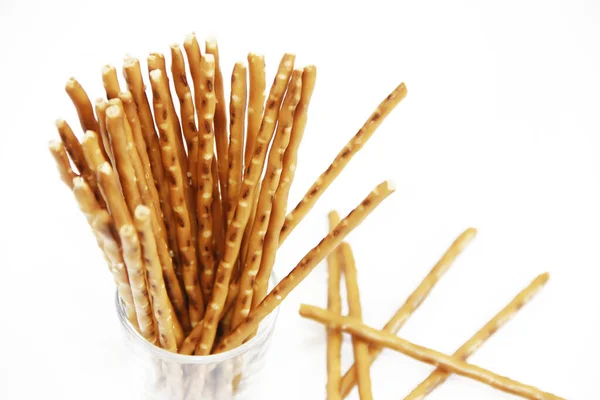 Edible Snack Dry Sticks Salt White Background — Stock Photo, Image