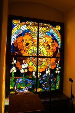 Baranow Sandomierski, Poland - October 08, 2013: Glass stained-g