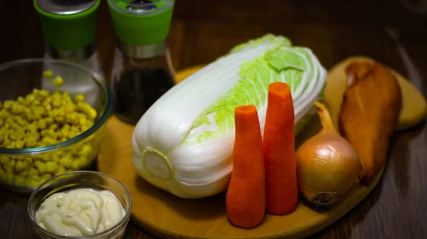 Produk Untuk Salad Yang Lezat Beijing Napa Kubis Bawang Wortel — Stok Foto