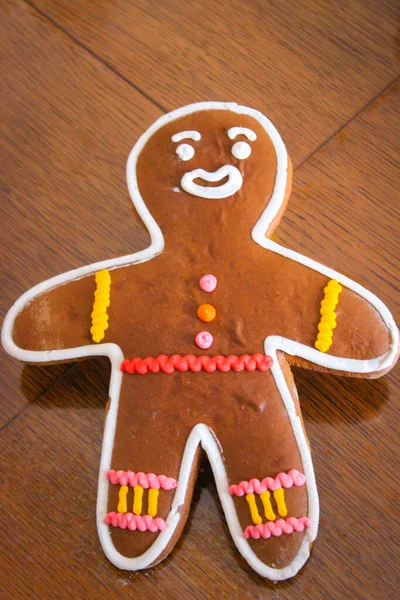 Primer Plano Las Galletas Sobre Fondo Madera Decoración Vacaciones Clásico — Foto de Stock